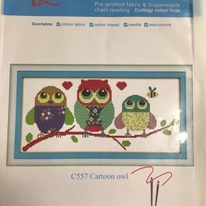 Cartoon Owls Cross Stitch Kit Red Hearts Bee Tree Limb Needlework Maydear NEW